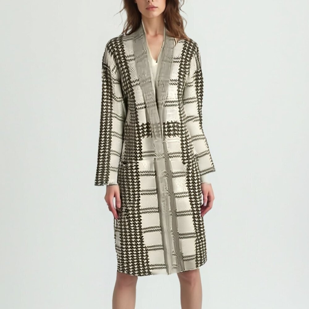 Guilty Plaid Open Front Long Cardigan Sweater S Cozy Neutral Academia ❤️